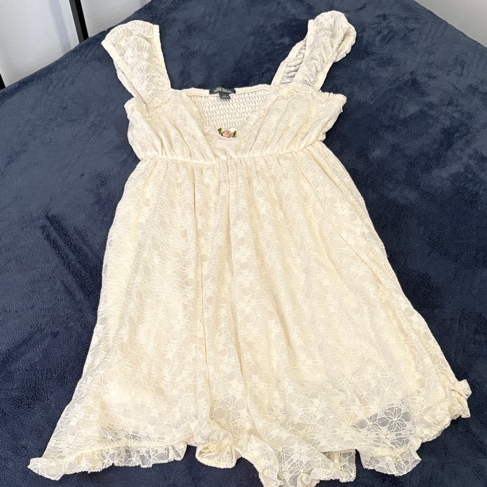 Wild Fable Cream Lace Dress with Floral Detail